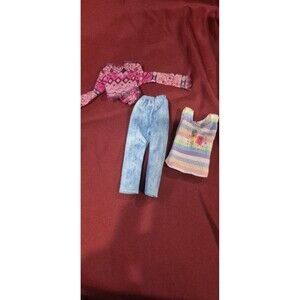 Barbie Outfit Jeans Pants Cute Sleeveless Top Boho Shirt 3 Pieces EUC No Tags